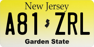 NJ license plate A81ZRL