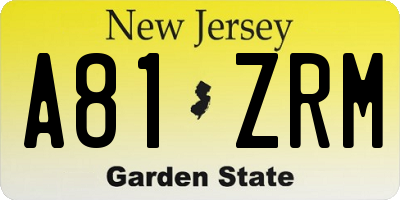NJ license plate A81ZRM