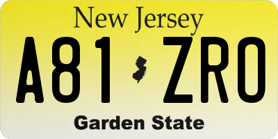NJ license plate A81ZRO