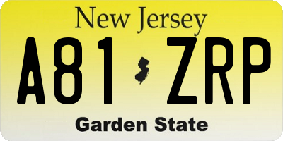 NJ license plate A81ZRP