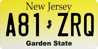 NJ license plate A81ZRQ