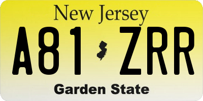 NJ license plate A81ZRR