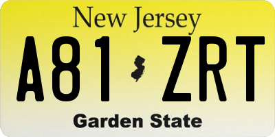 NJ license plate A81ZRT