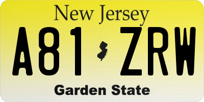 NJ license plate A81ZRW