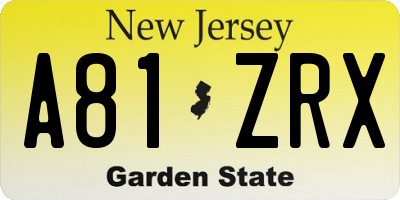 NJ license plate A81ZRX