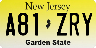 NJ license plate A81ZRY