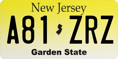 NJ license plate A81ZRZ