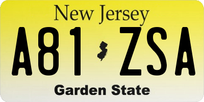 NJ license plate A81ZSA