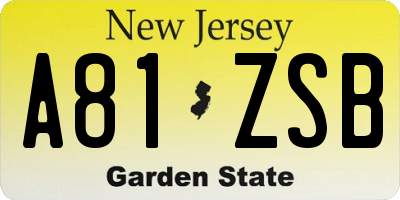 NJ license plate A81ZSB