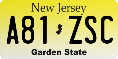 NJ license plate A81ZSC