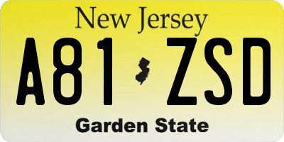 NJ license plate A81ZSD