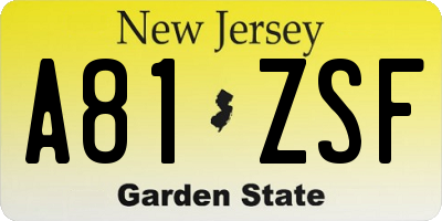 NJ license plate A81ZSF
