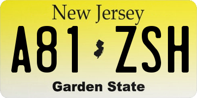 NJ license plate A81ZSH