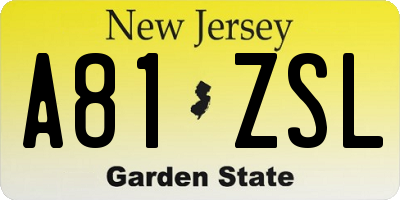 NJ license plate A81ZSL