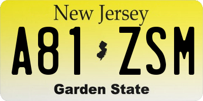 NJ license plate A81ZSM