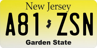 NJ license plate A81ZSN