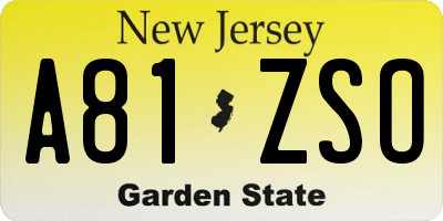NJ license plate A81ZSO