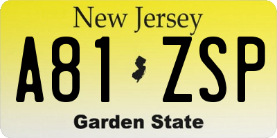 NJ license plate A81ZSP