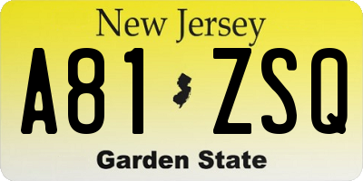 NJ license plate A81ZSQ