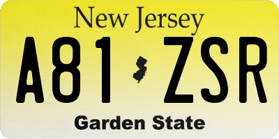 NJ license plate A81ZSR