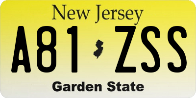 NJ license plate A81ZSS