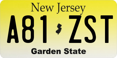 NJ license plate A81ZST