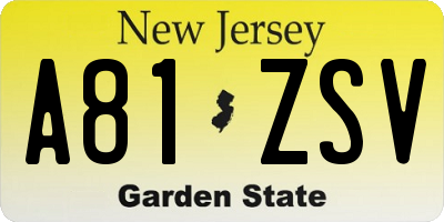 NJ license plate A81ZSV