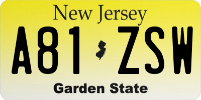 NJ license plate A81ZSW