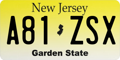 NJ license plate A81ZSX