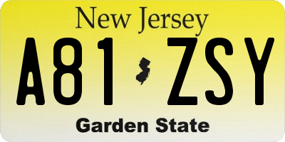 NJ license plate A81ZSY