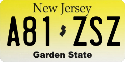 NJ license plate A81ZSZ