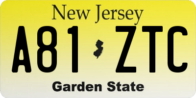 NJ license plate A81ZTC