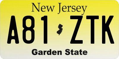 NJ license plate A81ZTK