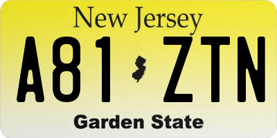 NJ license plate A81ZTN