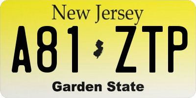 NJ license plate A81ZTP