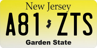 NJ license plate A81ZTS