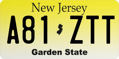 NJ license plate A81ZTT