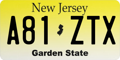 NJ license plate A81ZTX
