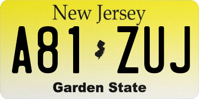 NJ license plate A81ZUJ