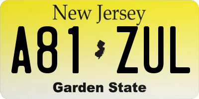NJ license plate A81ZUL