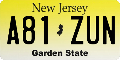 NJ license plate A81ZUN