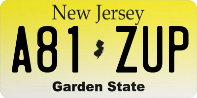 NJ license plate A81ZUP