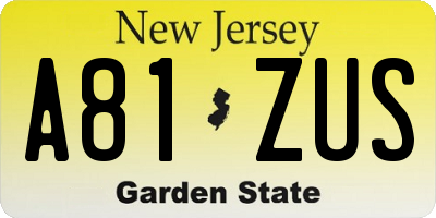 NJ license plate A81ZUS