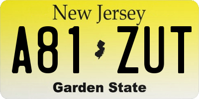 NJ license plate A81ZUT