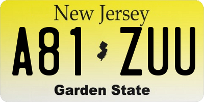 NJ license plate A81ZUU