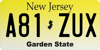 NJ license plate A81ZUX