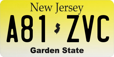 NJ license plate A81ZVC