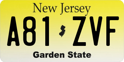 NJ license plate A81ZVF