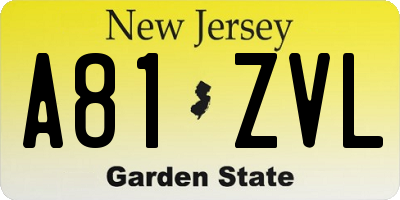 NJ license plate A81ZVL