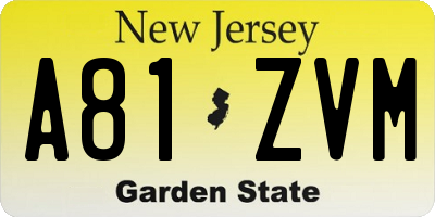NJ license plate A81ZVM
